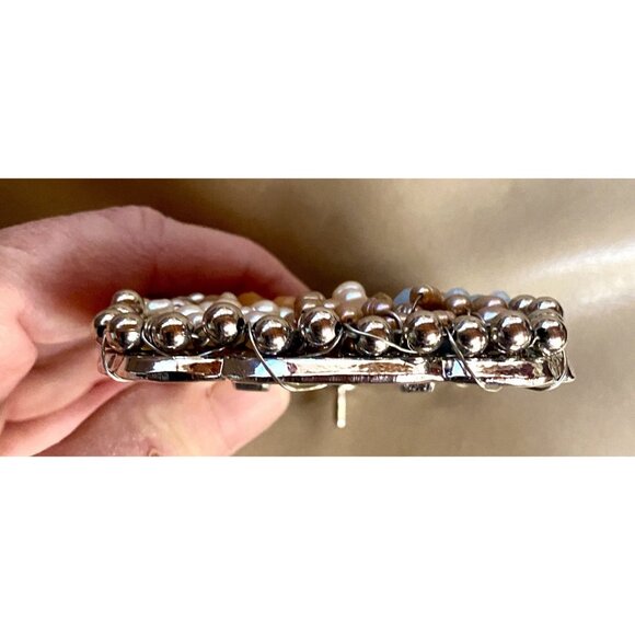 Pearl Amazonite Crystal Silver Balls Belt Buckle Handmade Cowgirl Bling 4” X 2.5